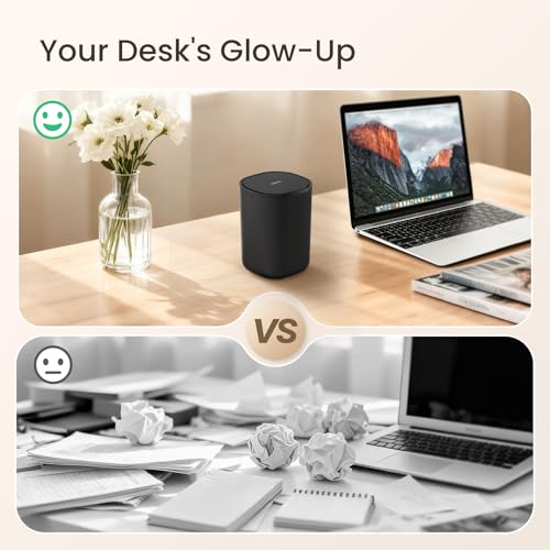 Cesun Mini Desktop Trash Can with Swing Lid, 0.4 Gallon Small Desk Trash Can, Countertop Wastebasket, Modern Tiny Tabletop Bin for Home Office, Makeup Area, or Car Interior (Black) - Image 4