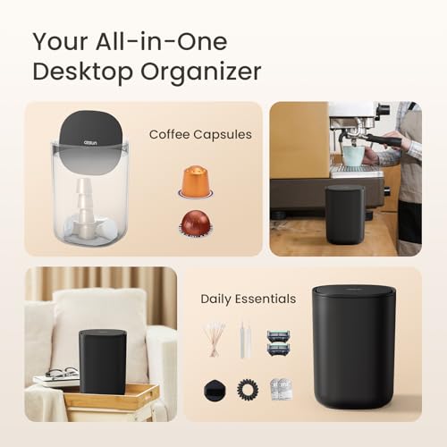 Cesun Mini Desktop Trash Can with Swing Lid, 0.4 Gallon Small Desk Trash Can, Countertop Wastebasket, Modern Tiny Tabletop Bin for Home Office, Makeup Area, or Car Interior (Black) - Image 3