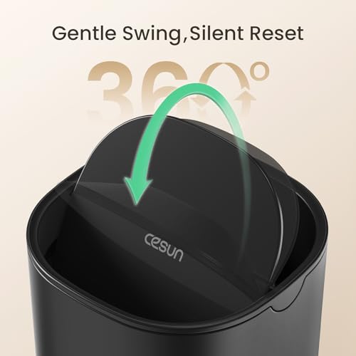 Cesun Mini Desktop Trash Can with Swing Lid, 0.4 Gallon Small Desk Trash Can, Countertop Wastebasket, Modern Tiny Tabletop Bin for Home Office, Makeup Area, or Car Interior (Black) - Image 2