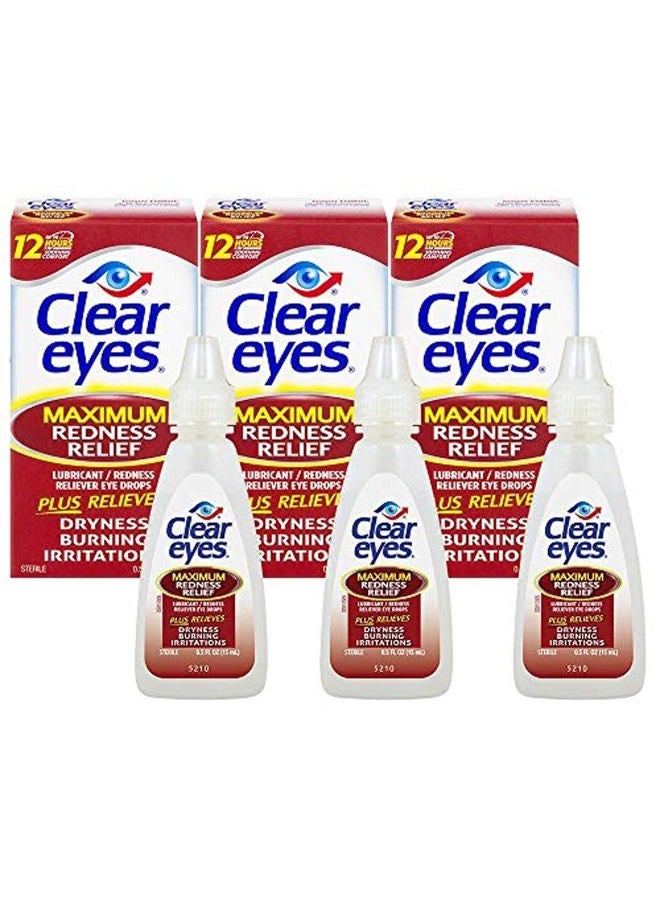 Clear Eyes Maximum Redness Relief Eye Drops | Relieves Drying, Burning & Irritations, 0.5 Fl Oz (Pack of 3) - Image 1