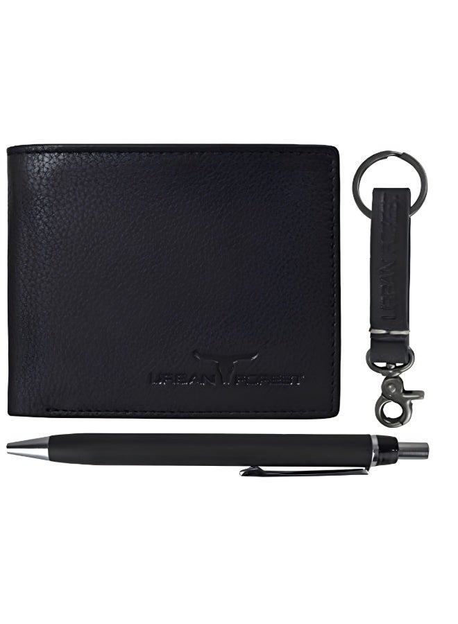 URBANFOREST URBAN FOREST Weasley Black Leather Wallet, Keyring and Pen Gift Set for Men, Premium 3-Piece Accessories Combo Set, Elegant Birthday and Anniversary Gift - Image 2