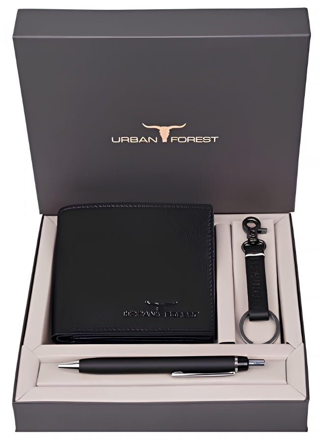 URBANFOREST URBAN FOREST Weasley Black Leather Wallet, Keyring and Pen Gift Set for Men, Premium 3-Piece Accessories Combo Set, Elegant Birthday and Anniversary Gift - Image 1