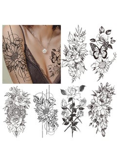 Cerlaza Temporary Tattoos for Women Adults Fake Flower Tatuajes Temporales Semi Permanent Half Arm Sleeve Tattoos Long Lasting Realistic Flower Leg makeup Waterproof Tattoos Stickers