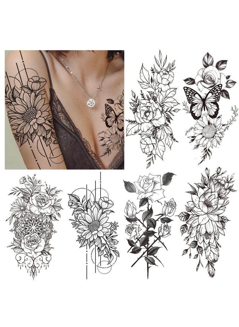 Cerlaza - Cerlaza Temporary Tattoos for Women Adults Fake Flower Tatuajes Temporales Semi Permanent Half Arm Sleeve Tattoos Long Lasting Realistic Flower Leg makeup Waterproof Tattoos Stickers - Image 1