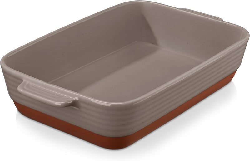 MALACASA 4.8 Qt Lasagne Dishes for Oven, 9 x 13 Inches Brown Ceramic Oven Dish with Handles, Deep Rectangular Baking Dish Casserole Dishes, Lasagna Pan Bakeware for Roasting, Series TARA - Image 1