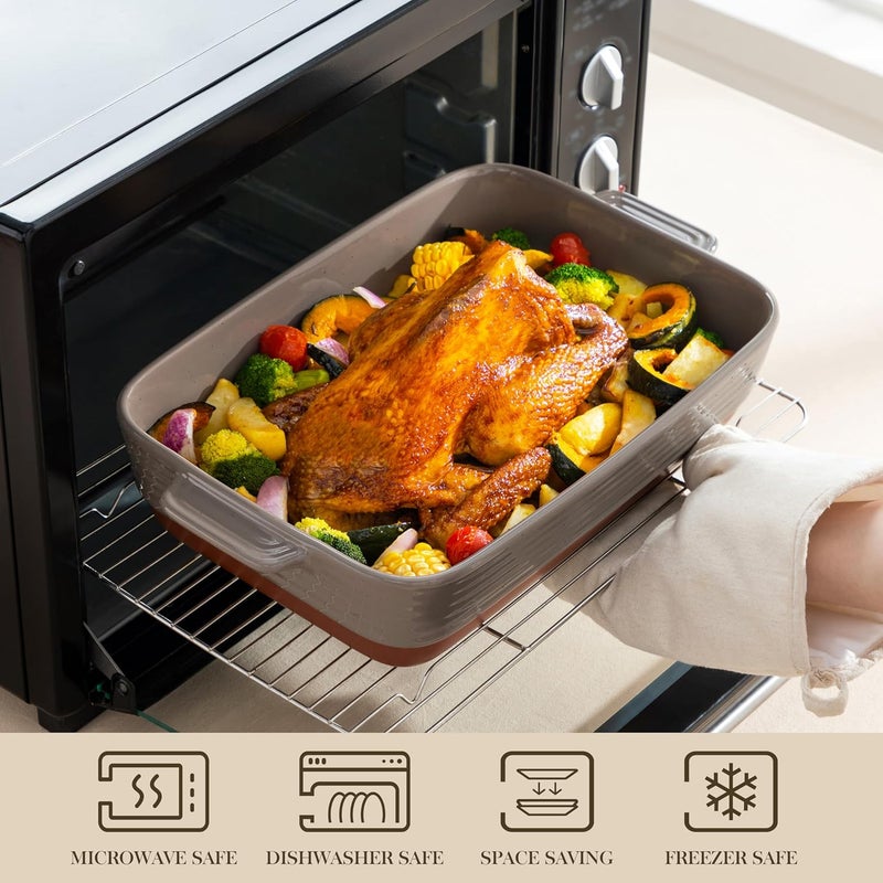 MALACASA 4.8 Qt Lasagne Dishes for Oven, 9 x 13 Inches Brown Ceramic Oven Dish with Handles, Deep Rectangular Baking Dish Casserole Dishes, Lasagna Pan Bakeware for Roasting, Series TARA - Image 4