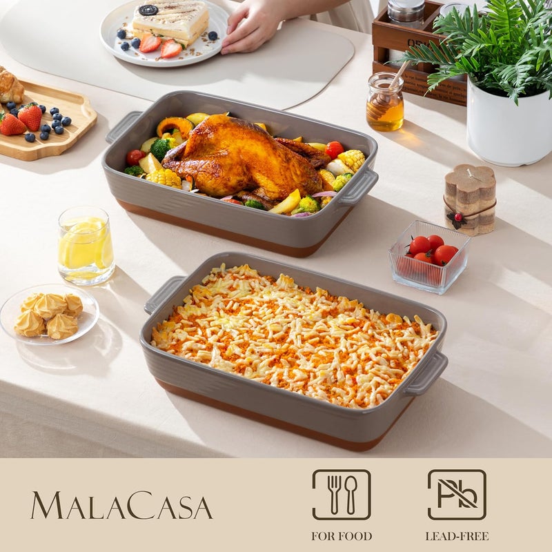 MALACASA 4.8 Qt Lasagne Dishes for Oven, 9 x 13 Inches Brown Ceramic Oven Dish with Handles, Deep Rectangular Baking Dish Casserole Dishes, Lasagna Pan Bakeware for Roasting, Series TARA - Image 3