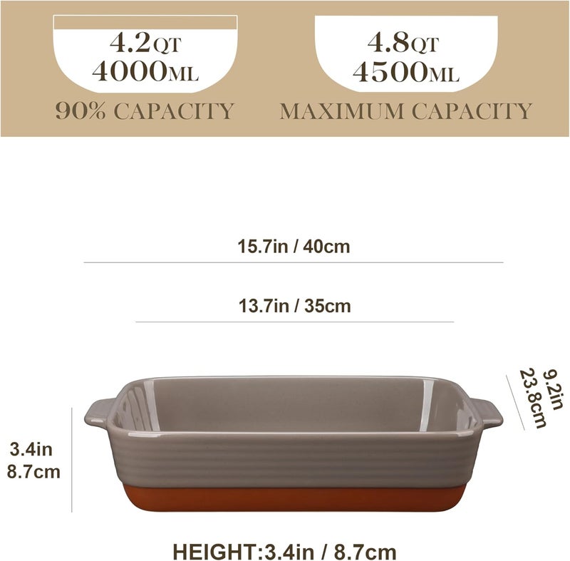 MALACASA 4.8 Qt Lasagne Dishes for Oven, 9 x 13 Inches Brown Ceramic Oven Dish with Handles, Deep Rectangular Baking Dish Casserole Dishes, Lasagna Pan Bakeware for Roasting, Series TARA - Image 2