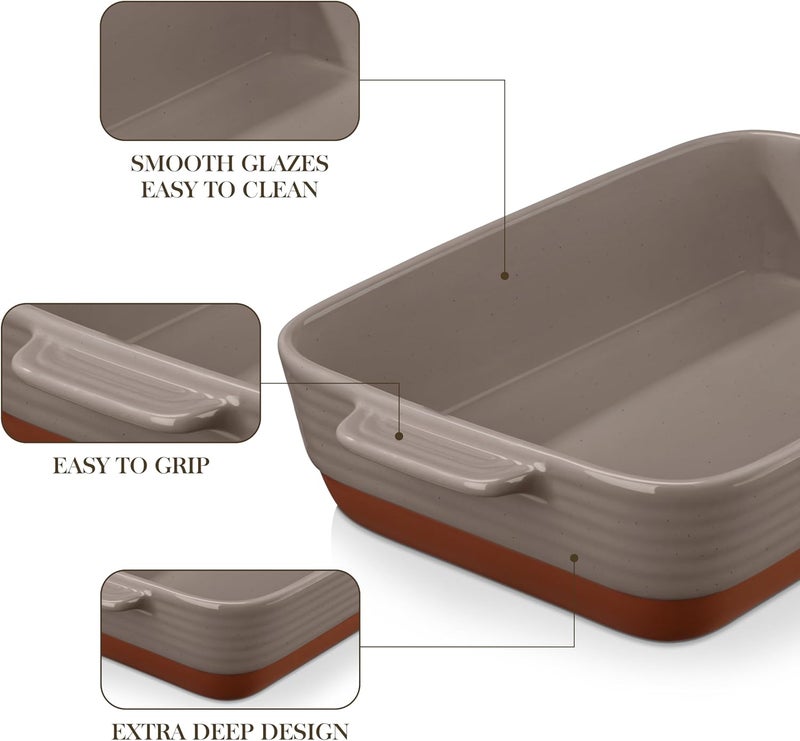 MALACASA 4.8 Qt Lasagne Dishes for Oven, 9 x 13 Inches Brown Ceramic Oven Dish with Handles, Deep Rectangular Baking Dish Casserole Dishes, Lasagna Pan Bakeware for Roasting, Series TARA - Image 5