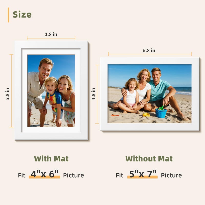 HappyHapi 5x7 Picture Frames Set of 10, White Picture Frames Display Pictures 4x6 with Mat or 5x7 Without, Tabletop or Wall Display, Multi Photo Frames Collage (White) - Image 3