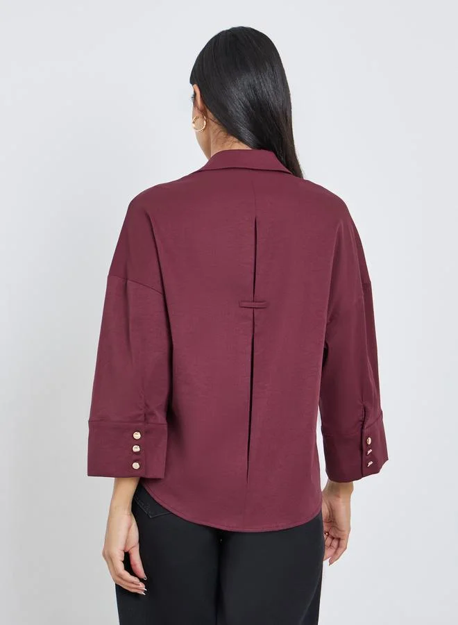 Styli Styli Solid Flared Sleeve Buttoned Short