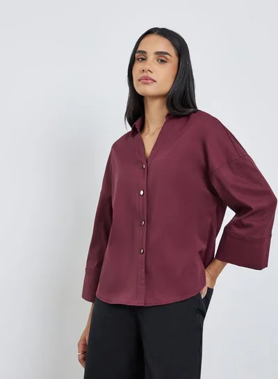 Styli Styli Solid Flared Sleeve Buttoned Short