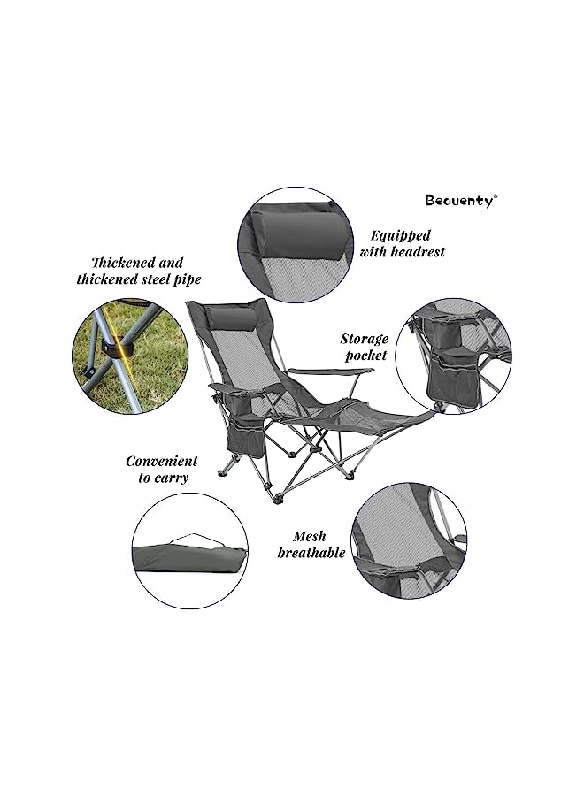 Beauenty كرسي شاطئ قابل للطي متعدد الاستخدامات، يتحمل حتى 130 كجم، كراسي استرخاء خارجية مع مسند رأس، مسند قدم قابل للفصل. كرسي للشواء، التخييم، والرسم. - Image 4