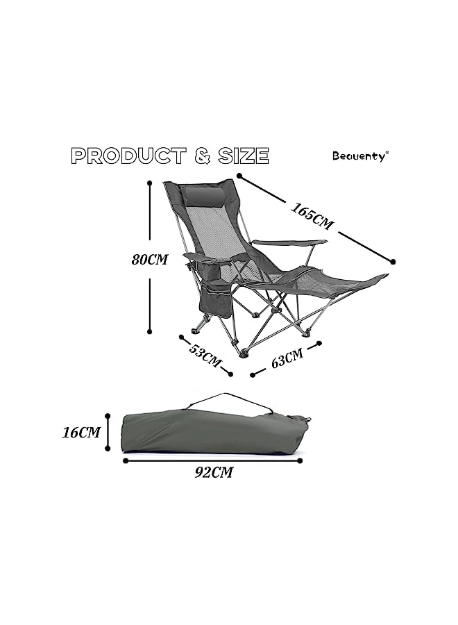 Beauenty كرسي شاطئ قابل للطي متعدد الاستخدامات، يتحمل حتى 130 كجم، كراسي استرخاء خارجية مع مسند رأس، مسند قدم قابل للفصل. كرسي للشواء، التخييم، والرسم. - Image 3