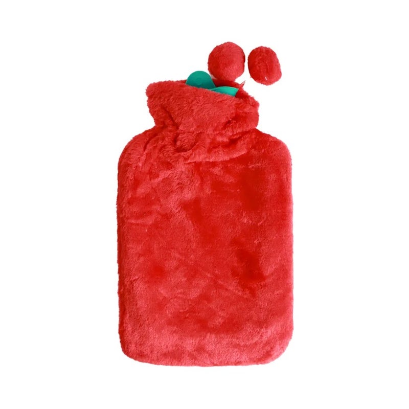 Hot Water Bag For Pain Relief Home Treatment With Soft Faux Fur Cover- Red