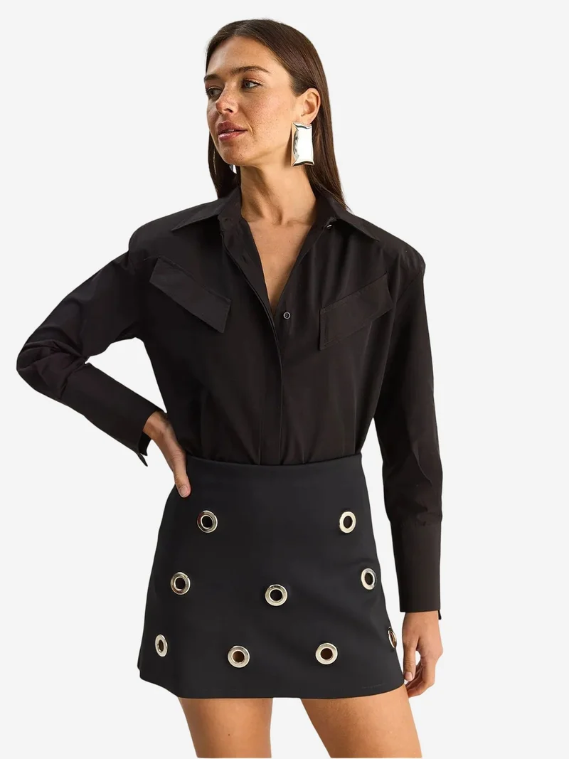 بيانكو لوتشي LUCCI Casual Long Sleeve Button Up Poplin Shirt with Pocket