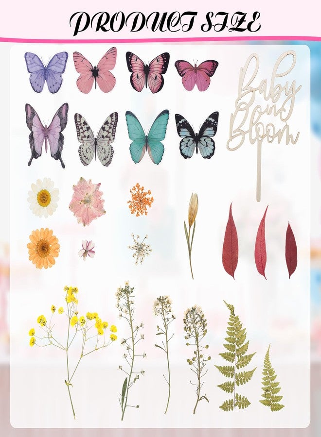 LemonRoad 44 Pcs Flower Cake Toppers with 35 Dried Flower Decorations 8 Pcs 3D Colorful Butterfly Decoration and 1 Baby in Bloom Cake Topper for Birthday Weddings Parties Baby Shower Supplies - Image 3