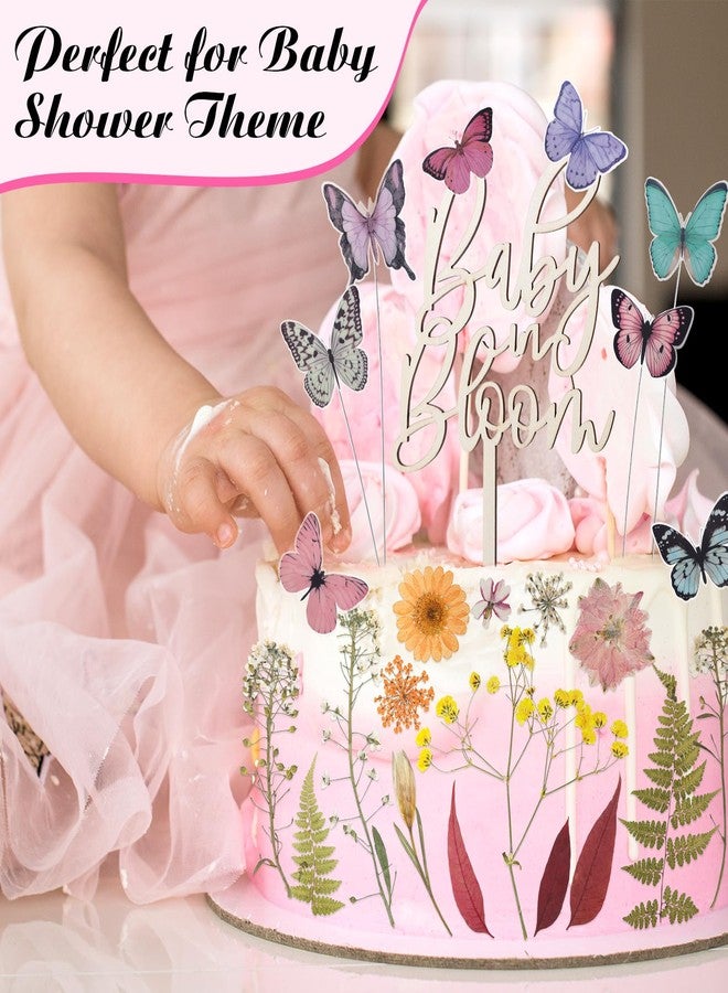 LemonRoad 44 Pcs Flower Cake Toppers with 35 Dried Flower Decorations 8 Pcs 3D Colorful Butterfly Decoration and 1 Baby in Bloom Cake Topper for Birthday Weddings Parties Baby Shower Supplies - Image 4