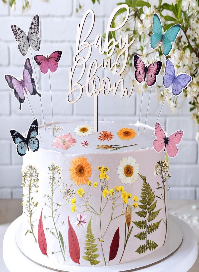 LemonRoad 44 Pcs Flower Cake Toppers with 35 Dried Flower Decorations 8 Pcs 3D Colorful Butterfly Decoration and 1 Baby in Bloom Cake Topper for Birthday Weddings Parties Baby Shower Supplies - Image 1