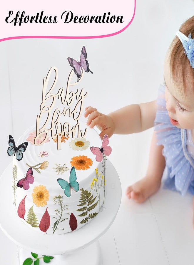 LemonRoad 44 Pcs Flower Cake Toppers with 35 Dried Flower Decorations 8 Pcs 3D Colorful Butterfly Decoration and 1 Baby in Bloom Cake Topper for Birthday Weddings Parties Baby Shower Supplies - Image 2