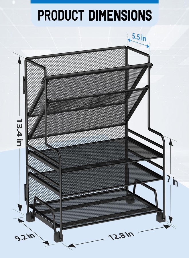 Delifox Desk File Organizer, 3-Tier Letter Tray Paper Organizer and 2-Pocket Metal Hanging Basket for Office School Classroom Organization - Image 2