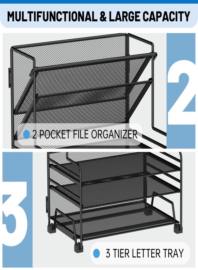 Delifox Desk File Organizer, 3-Tier Letter Tray Paper Organizer and 2-Pocket Metal Hanging Basket for Office School Classroom Organization - Image 3