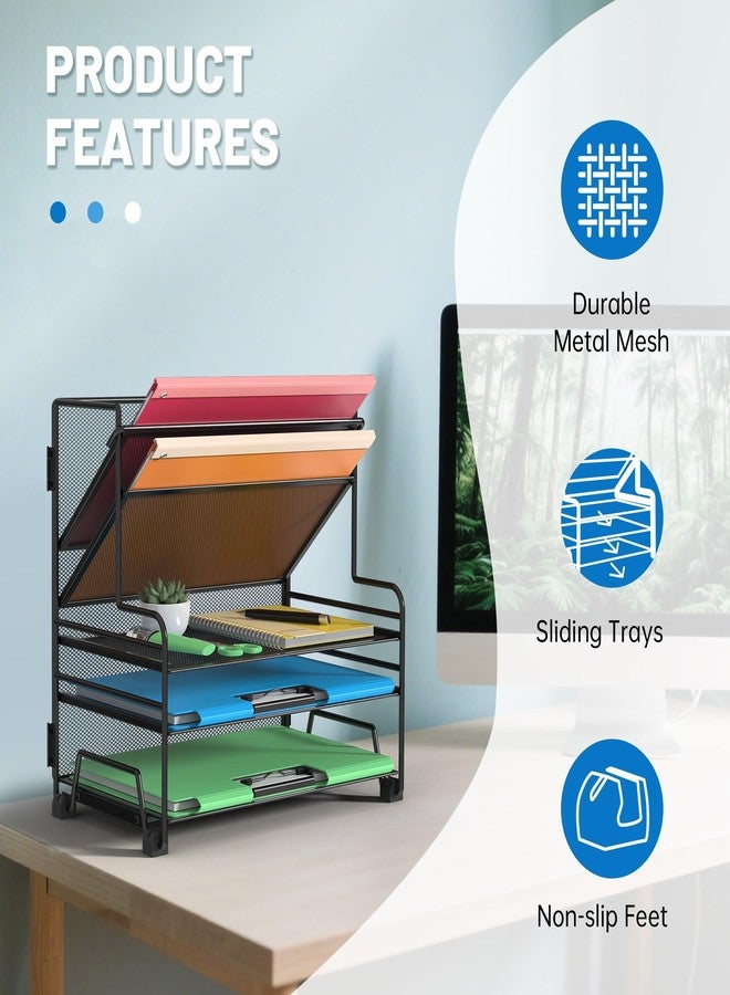Delifox Desk File Organizer, 3-Tier Letter Tray Paper Organizer and 2-Pocket Metal Hanging Basket for Office School Classroom Organization - Image 4