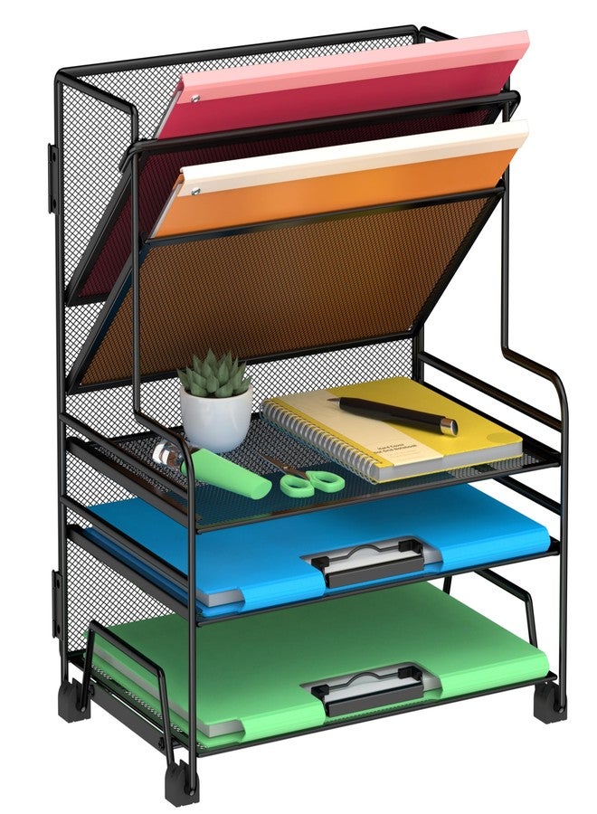 Delifox Desk File Organizer, 3-Tier Letter Tray Paper Organizer and 2-Pocket Metal Hanging Basket for Office School Classroom Organization - Image 1