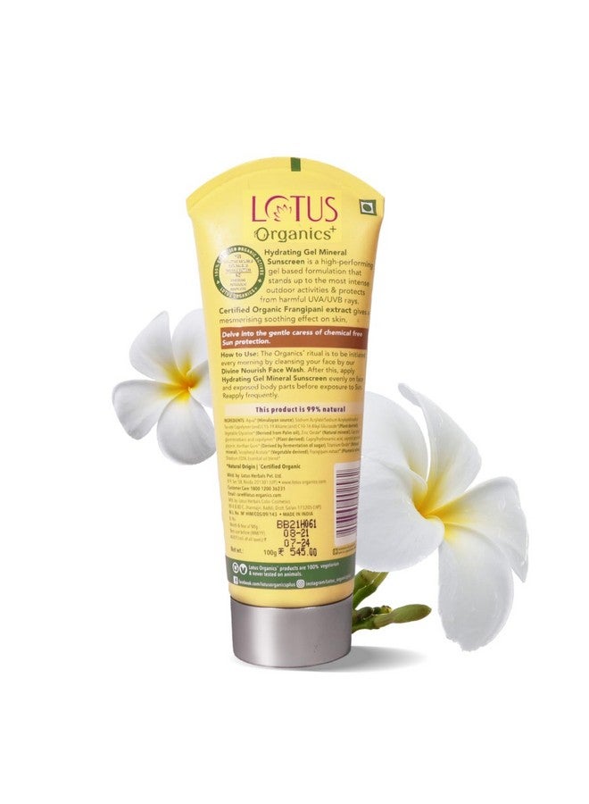 Lotus Organics+ Hydrating Gel Mineral Sunscreen | No White Cast | Fast Absorbing | Certified Organic | Spf 30 | Pa+++ | Sulphate & Paraben Free | All Skin Types | 100G  - Image 2