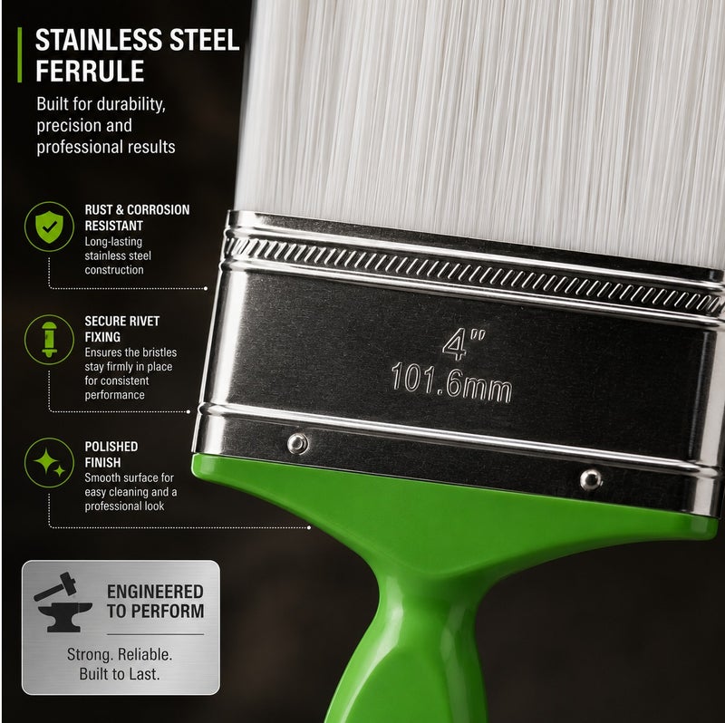 WULF 4-Inch Professional Paint Brush for Wall Painting, Wood Stain & Varnish with Durable Bristles and Ergonomic Handle for Home DIY Decoration & Industrial Painting - Image 3