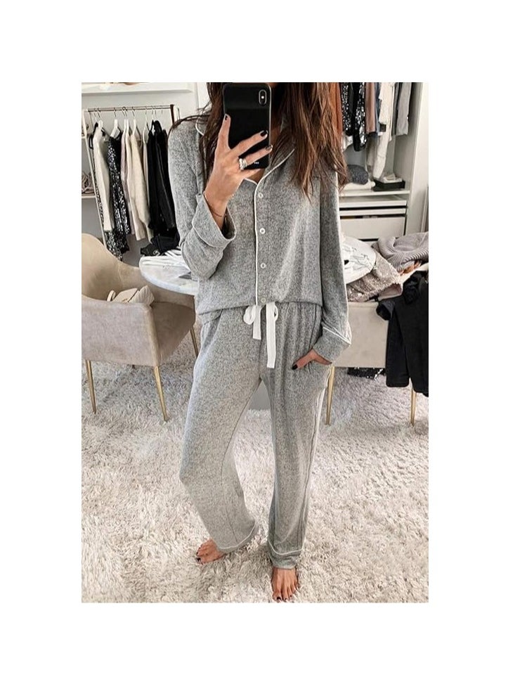 Generic - Women's Pajama Sets Long Sleeve Button Down Sleepwear Nightwear Soft Pjs Lounge Sets - Image 1