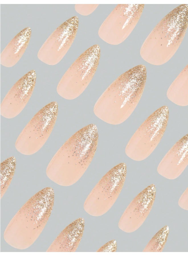 Tuline Medium almond-shaped artificial nails, in a glossy gradient gold color, 24 pieces - Image 2