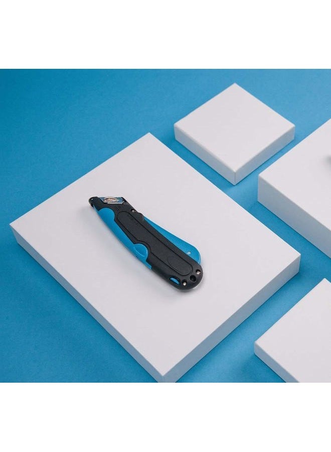 COSCO 091508 Easycut Cutter Knife w/Self-Retracting Safety-Tipped Blade, Black/Blue - Image 4