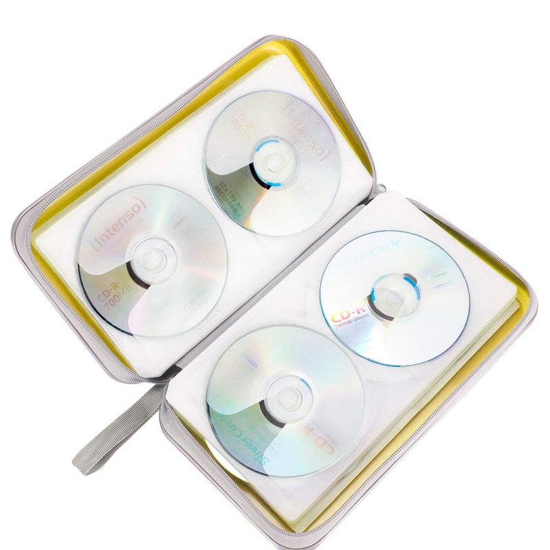 Siveit CD Case Holder, 80 Capacity CD/DVD Case Holders Wallet Hard Plastic CD DVD Disc Cases Storage Binder for Car Home Office Travel (Yellow) - Image 5