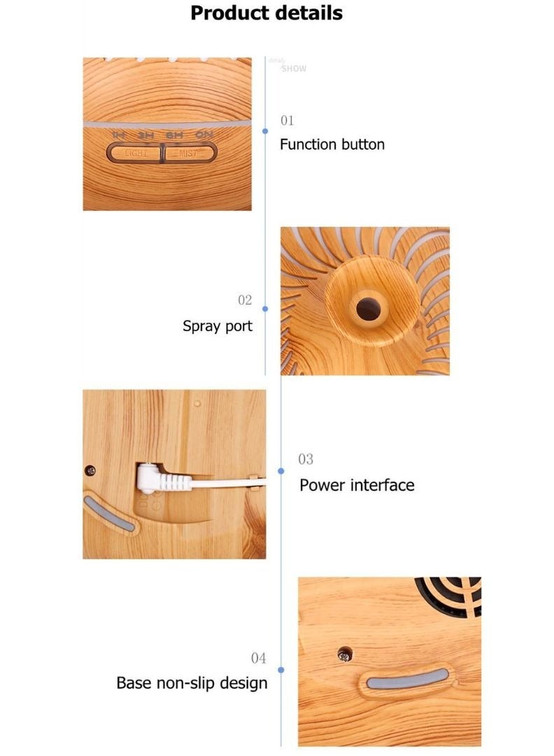 ناشر زيت عطري للعلاج بالروائح مرطب هواء كهربائي بالموجات فوق الصوتية مع ضوء LED وجهاز تحكم عن بعد 500 مللي - Image 5