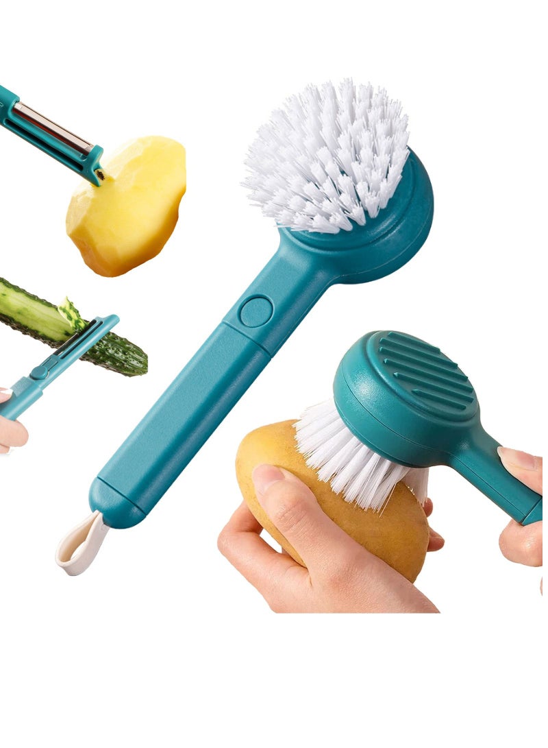 نيبمينينت فرشاة خضروات الفاكهة ، تنظيف جزر البطاطس مع مقشرة 2 في 1 أدوات مطبخ فواكه نباتية (أزرق) - Image 1