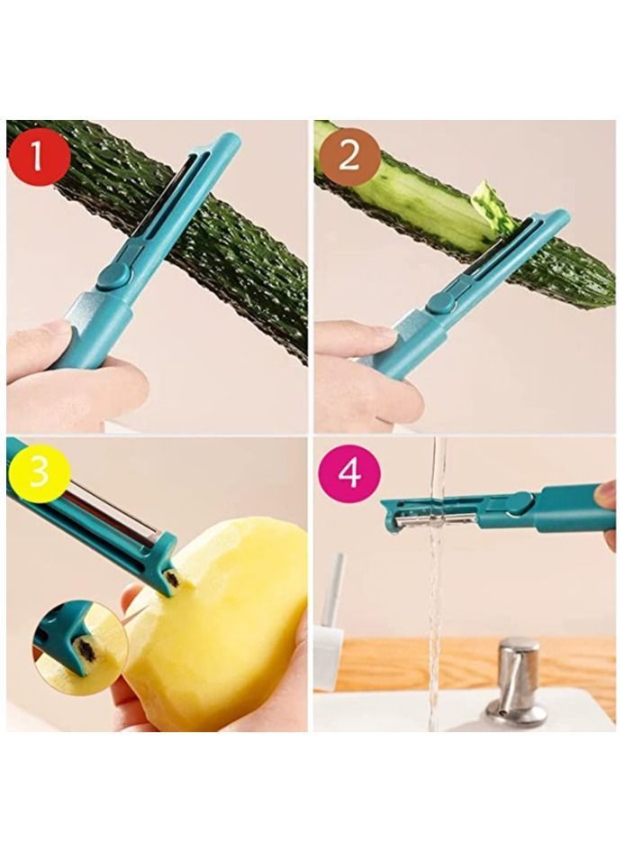 نيبمينينت فرشاة خضروات الفاكهة ، تنظيف جزر البطاطس مع مقشرة 2 في 1 أدوات مطبخ فواكه نباتية (أزرق) - Image 4
