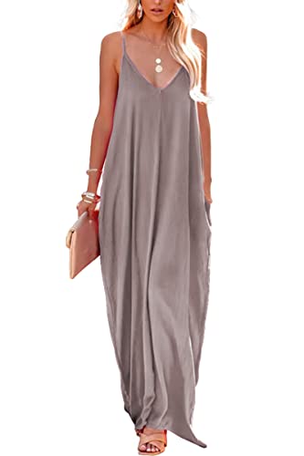 Poetsky Sleeveless Dress for Women Casual Plain Pockets Long Flowy Sundress (XL, Khaki) - Image 1
