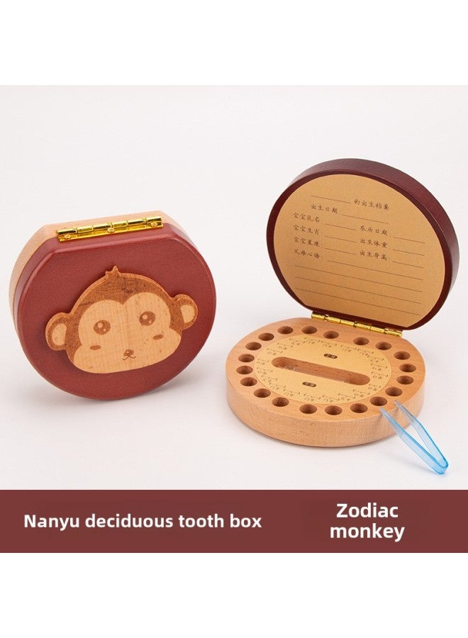 Children's Baby Teeth Preservation Commemorative Box Girl's Wooden Baby's Teeth Collection Bottle Boy's Replacement Teeth Storage Box-Color:South Elm Double Color Milk Tooth Box-monkey  - Image 1