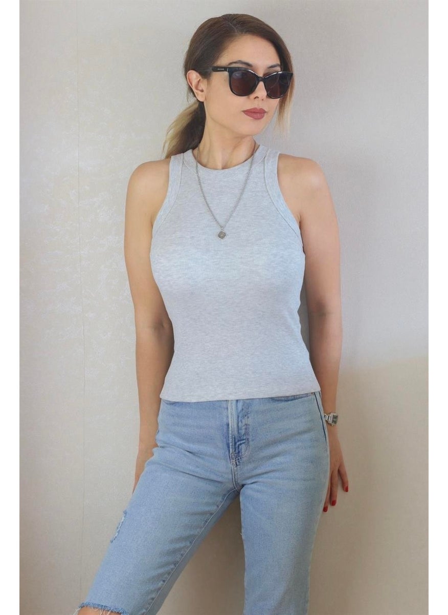 Ritnice - Women's Premium Texture Gray Ribbed Cotton Undershirt - Image 1