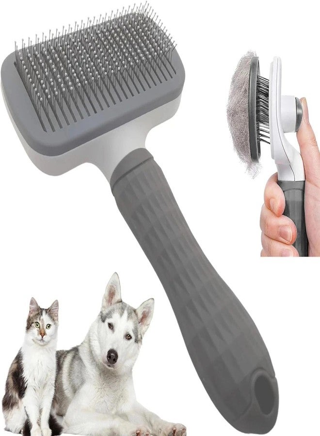 Agirav Self-Cleaning Slicker Brush for Dogs and Cats, Rectangle Shape, Anti-Slip Rubber Handle, Removes Tangles and Loose Hair, 15x15x5 Centimetres - Image 1
