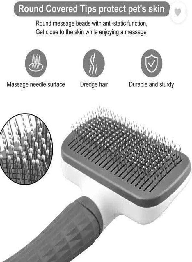 Agirav Self-Cleaning Slicker Brush for Dogs and Cats, Rectangle Shape, Anti-Slip Rubber Handle, Removes Tangles and Loose Hair, 15x15x5 Centimetres - Image 3
