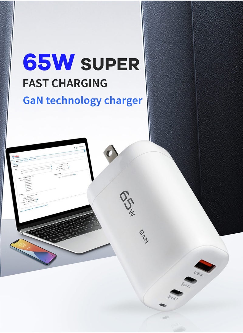 ZAUQ - 65Watt Gan USB C Charger - ZAUQ 3 Port Wall Adapter Fast Universal Travel Adapter Compatible with Laptops MacBook Pro/Air HP, Lenovo, Dell iPhone 15 Samsung, Xiaomi, Google Pixel, Huawei, OnePlus - Image 1