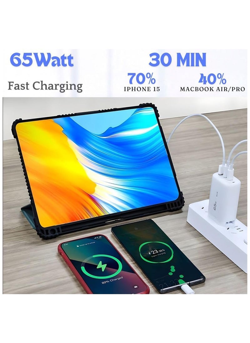 ZAUQ - 65Watt Gan USB C Charger - ZAUQ 3 Port Wall Adapter Fast Universal Travel Adapter Compatible with Laptops MacBook Pro/Air HP, Lenovo, Dell iPhone 15 Samsung, Xiaomi, Google Pixel, Huawei, OnePlus - Image 1