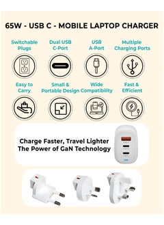 ZAUQ 65Watt Gan USB C Charger - ZAUQ 3 Port Wall Adapter Fast Universal Travel Adapter Compatible with Laptops MacBook Pro/Air HP, Lenovo, Dell iPhone 15 Samsung, Xiaomi, Google Pixel, Huawei, OnePlus  - Image 3