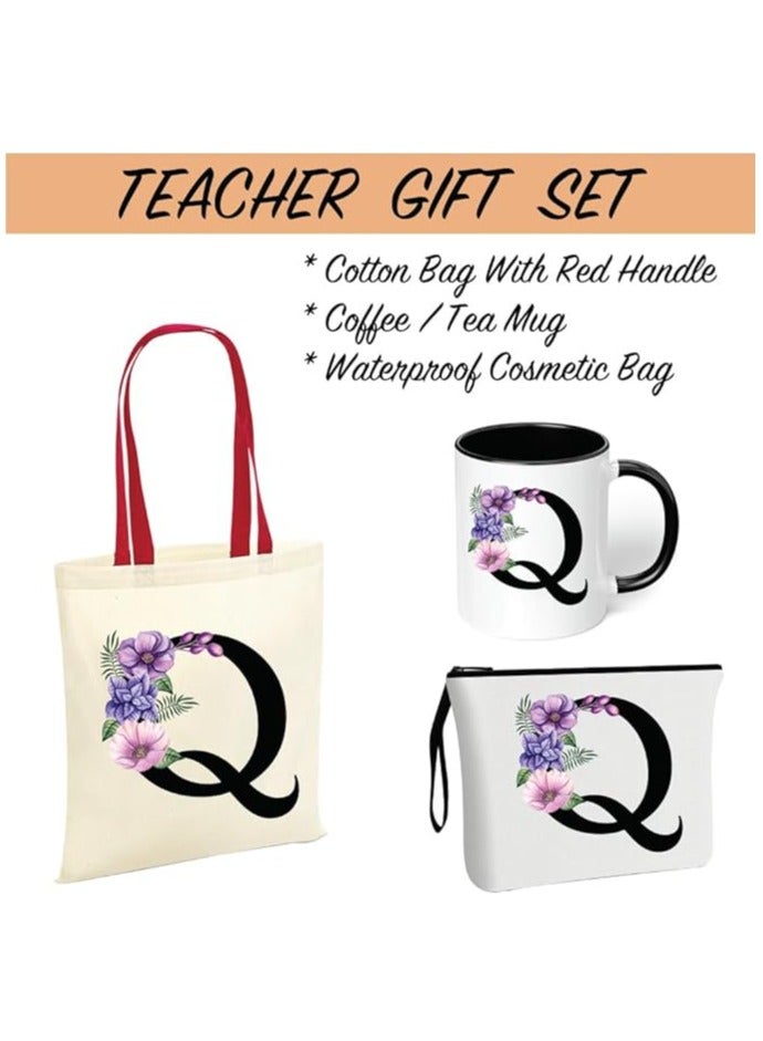 PRINTSHOP4ME Initial Letters Canvas Cotton Tote Bag With Red Handle and Cosmetic pouch for girls - Mug gifts - Pack of 3 Combo set -Giftset for wedding - Gifts for girls - Gift for friends - Image 2