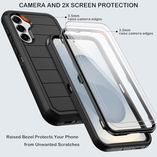 KECAI for Samsung Galaxy S25 Case with Belt Clip Holster & Kickstand,2X Screen Protector,Heavy Duty Shockproof Drop Protection Military Grade Full Body Rugged Phone Cover (6.2 Inch) (Black) - Image 2