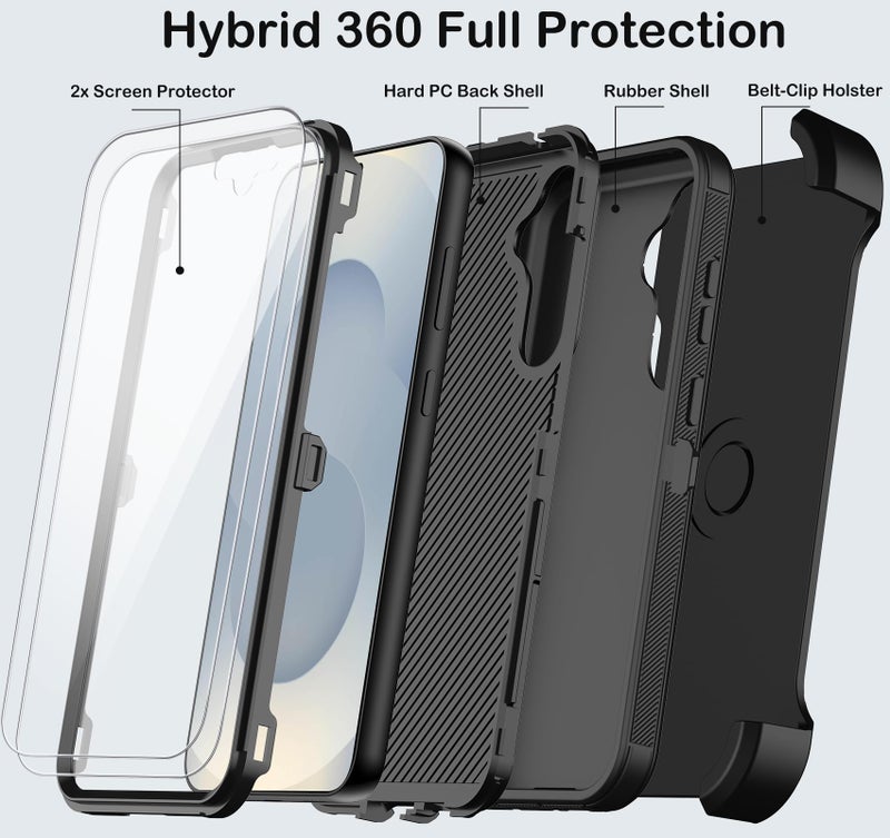 KECAI for Samsung Galaxy S25 Case with Belt Clip Holster & Kickstand,2X Screen Protector,Heavy Duty Shockproof Drop Protection Military Grade Full Body Rugged Phone Cover (6.2 Inch) (Black) - Image 3
