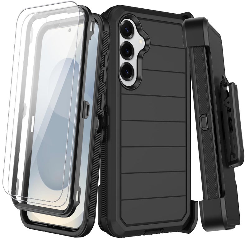 KECAI for Samsung Galaxy S25 Case with Belt Clip Holster & Kickstand,2X Screen Protector,Heavy Duty Shockproof Drop Protection Military Grade Full Body Rugged Phone Cover (6.2 Inch) (Black) - Image 1