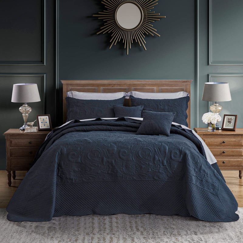 Blythease Oversized King Bedspread Paisley Pattern Design Lightweight Bedding Cover Reversible 5 Piece 100 Microfiber Navy Blue